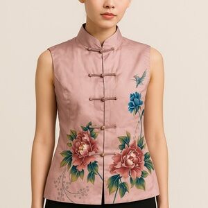 Floral Pink Sleeveless Vest